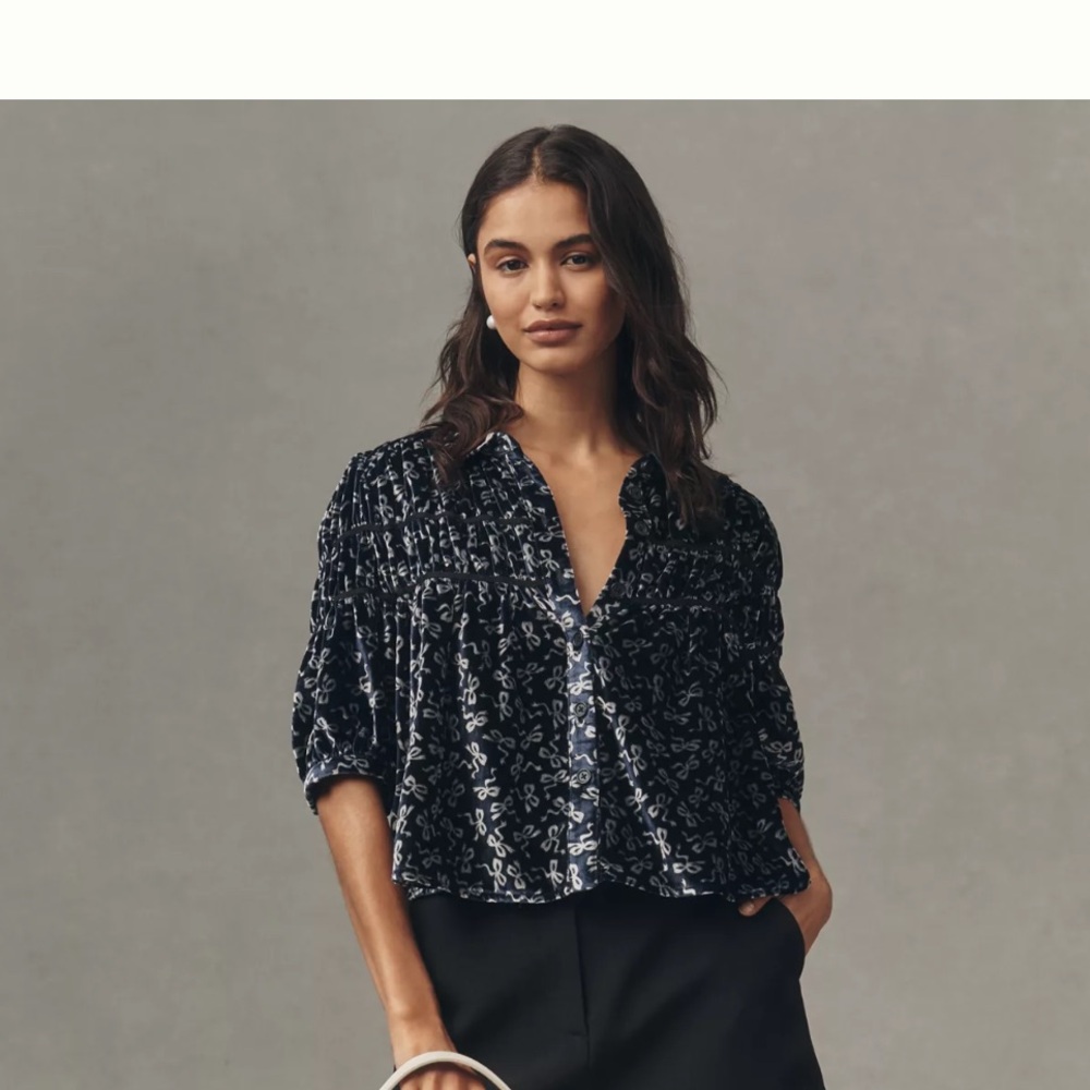 Maeve Leandra Velvet Shirred Yoke Blouse